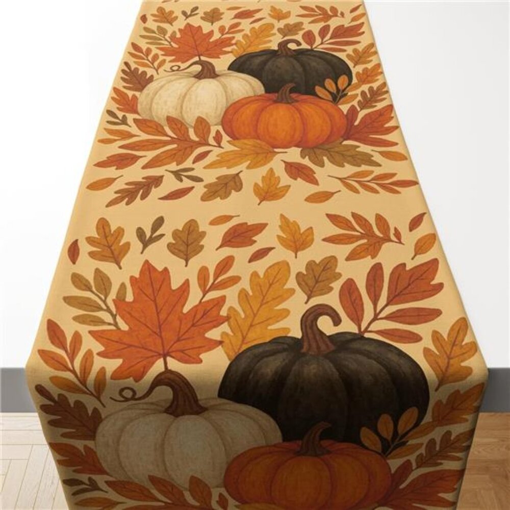 OHOME Fall Decorations for Home - Pumpkins Leaves Table Runner for Indoor